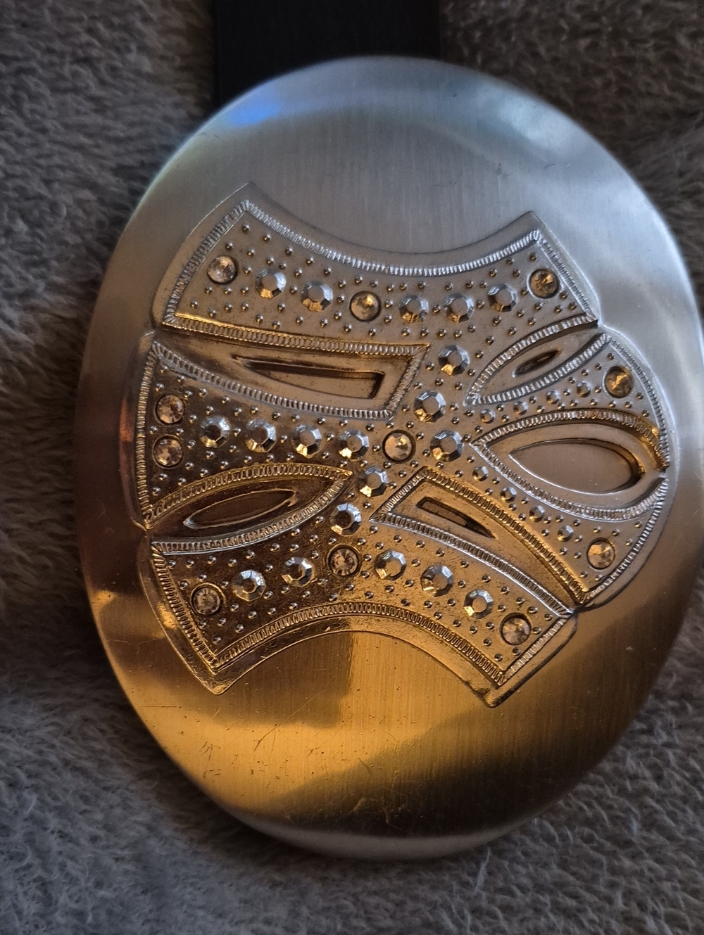 Silver Decorative Compact Mirror with Crystal Accent